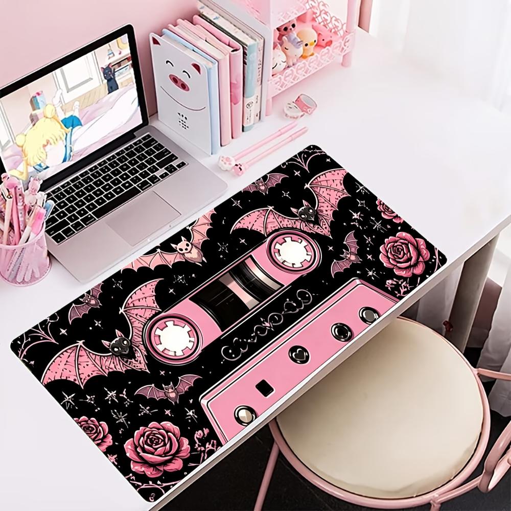 Retro Gaming Desk - Różowa Retro Kasetowa Taśma Duża Rozszerzona