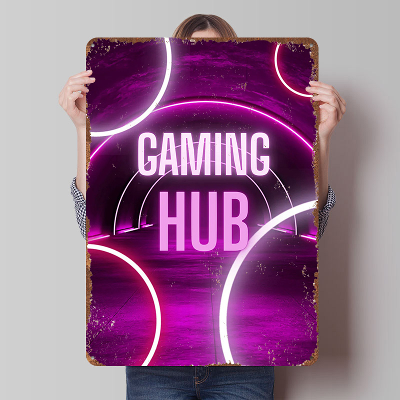 Retro Gaming Hub - Plakat z nadrukiem tunelu neonowego dla