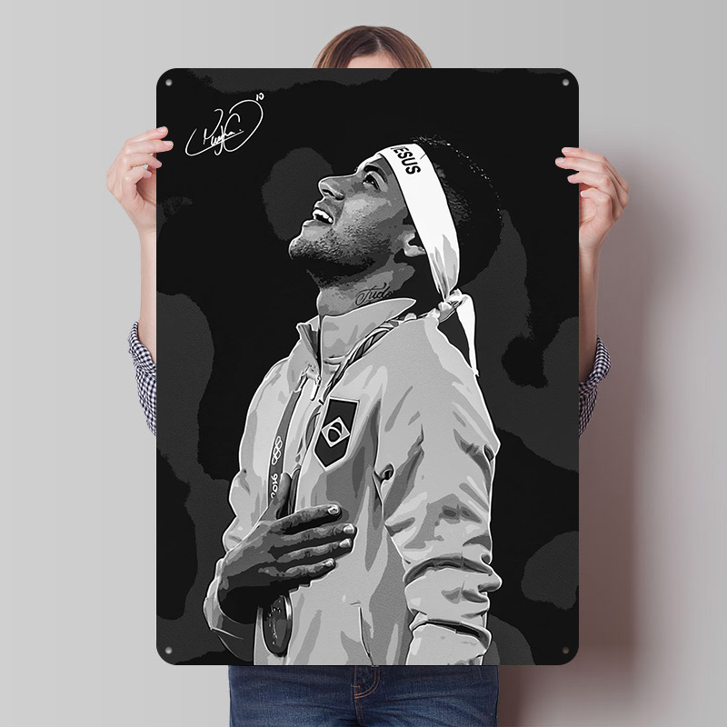 Retro Gaming Desk - Neymar Jr. Portretowy Plakat Personalizowany Vintage