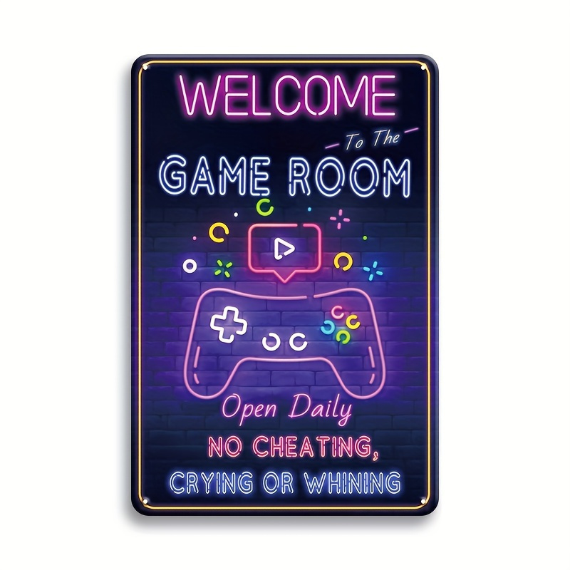 Retro Gaming Decor - Metalowy szyld do pokoju gier -