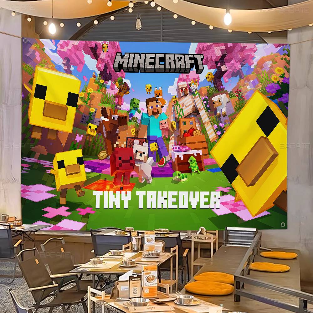 Retro Gaming Banner - Retro Gra M-Minecraft Kolorowa Flaga Wisząca