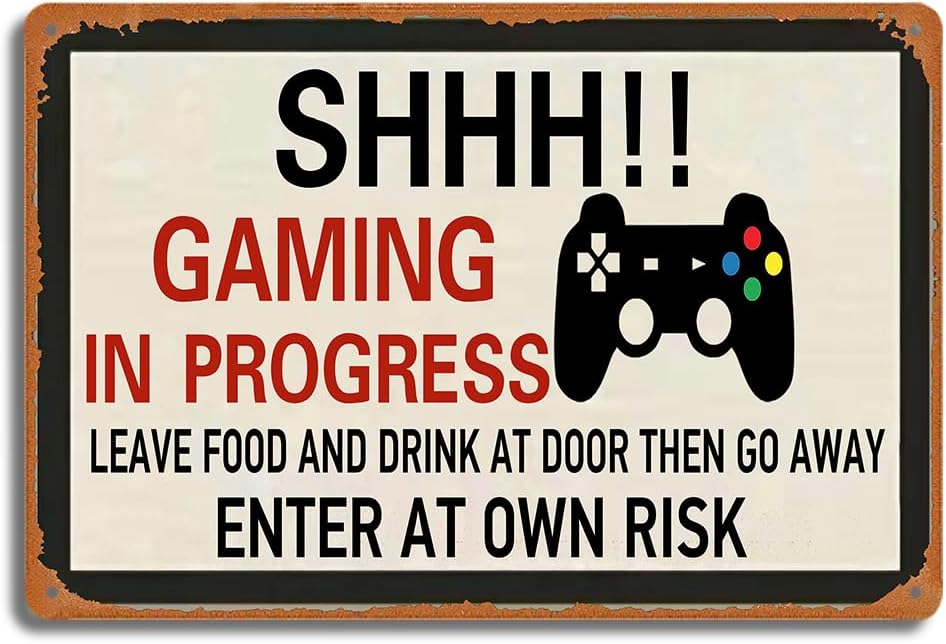 Retro Gaming Decor - Metalowy szyld retro gamingowy, SHHH! Tabliczka
