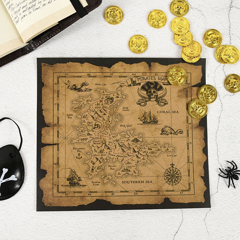 Retro Gaming Decor - Mapa poszukiwań skarbów piratów, retro plakat