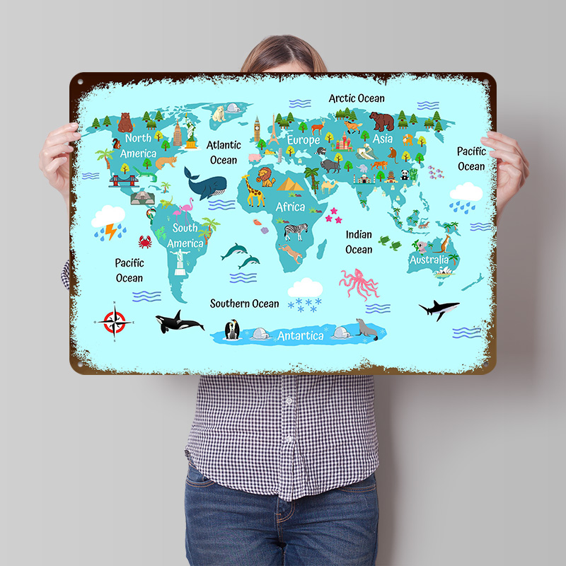 World Of Retro Gaming - Mapa Świata dla Dzieci, Drukowany Plakat,